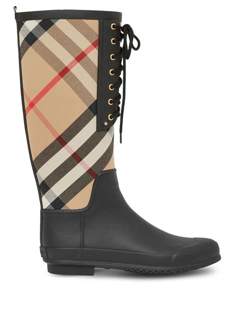 burberry check panel wide calf rain boots|Burberry Check boots.